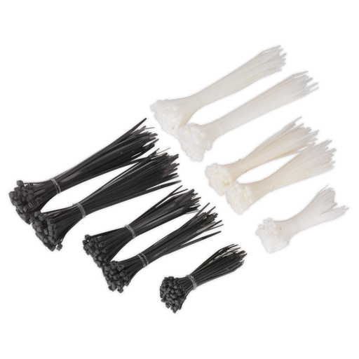 Sealey - CT600BW Cable Tie Assortment Black/White Pack of 600 Consumables Sealey - Sparks Warehouse