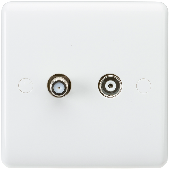 Knightsbridge CU0140 White Curved edge coax TV and SAT TV outlet (isolated) Light Switches Knightsbridge - Sparks Warehouse