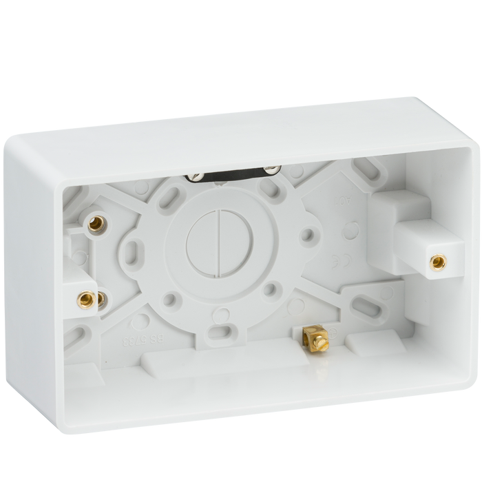 Knightsbridge CU1600 Curved Edge Double 47mm Pattress Box with Earth Terminal and Cable Strain Relief Knightsbridge Grid Knightsbridge - Sparks Warehouse