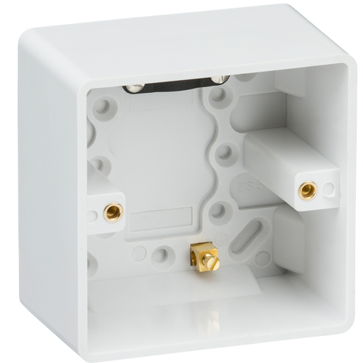 Knightsbridge CU1610 Curved Edge Single 47mm Pattress Box with Earth Terminal and Cable Strain Relief Knightsbridge Grid Knightsbridge - Sparks Warehouse