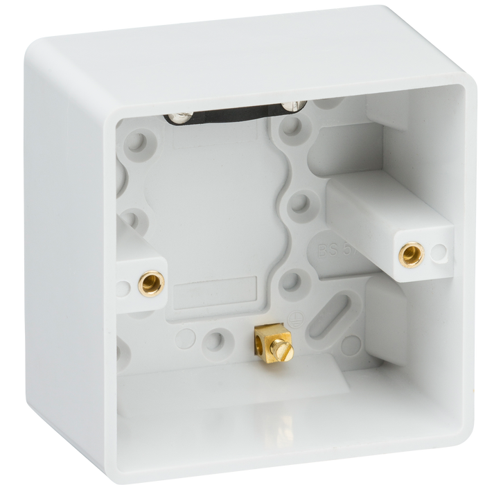 Knightsbridge CU1610 Curved Edge Single 47mm Pattress Box with Earth Terminal and Cable Strain Relief Knightsbridge Grid Knightsbridge - Sparks Warehouse