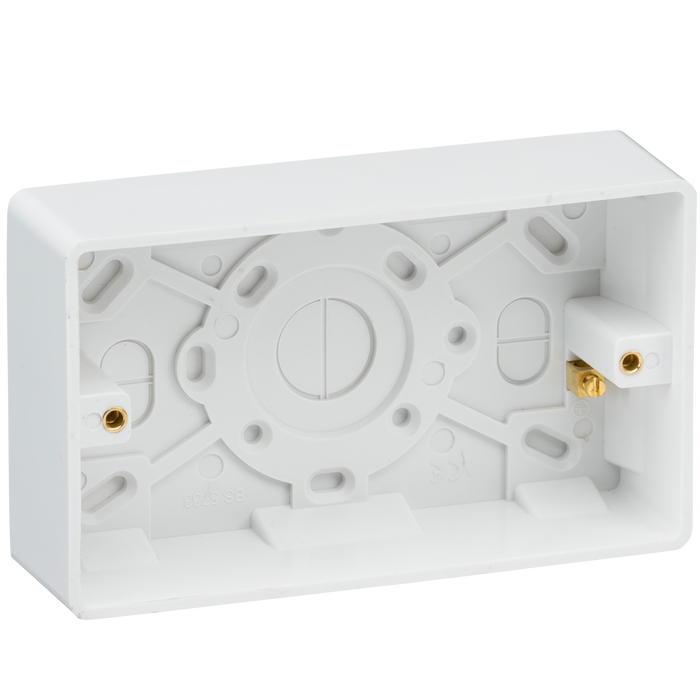 Knightsbridge CU1800 White Curved edge double 35mm pattress box with earth terminal Light Switches Knightsbridge - Sparks Warehouse