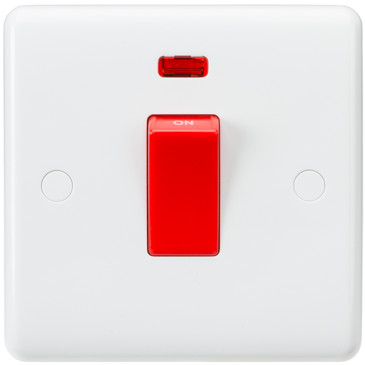Knightsbridge CU8331N White Curved edge 45A DP switch with neon (small) Light Switches Knightsbridge - Sparks Warehouse