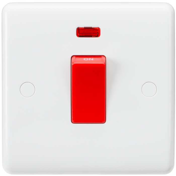 Knightsbridge CU8331N White Curved edge 45A DP switch with neon (small) Light Switches Knightsbridge - Sparks Warehouse