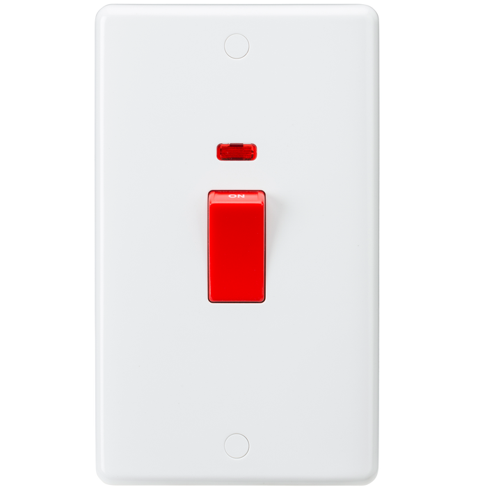 Knightsbridge CU8332N White Curved edge 45A DP switch with neon (large) Light Switches Knightsbridge - Sparks Warehouse