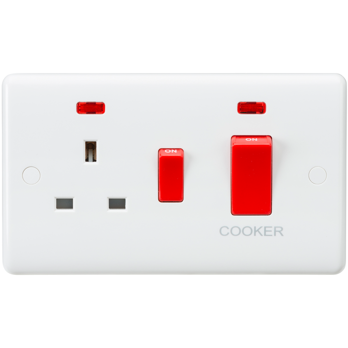 Knightsbridge CU8333N White Curved edge 45A DP switch and 13A switched socket with neon's Light Switches Knightsbridge - Sparks Warehouse