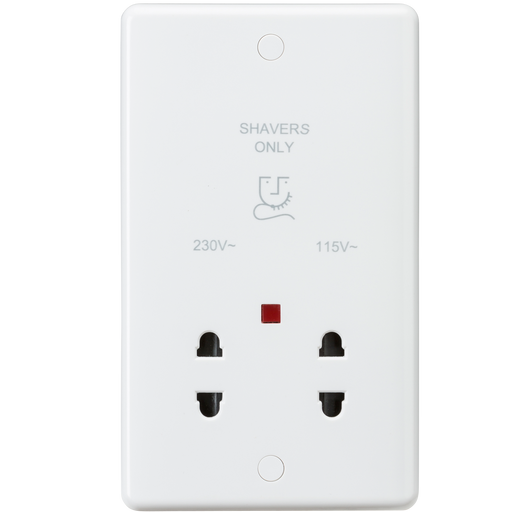 Knightsbridge CU8900N White Curved edge dual voltage shaver socket with neon Light Switches Knightsbridge - Sparks Warehouse