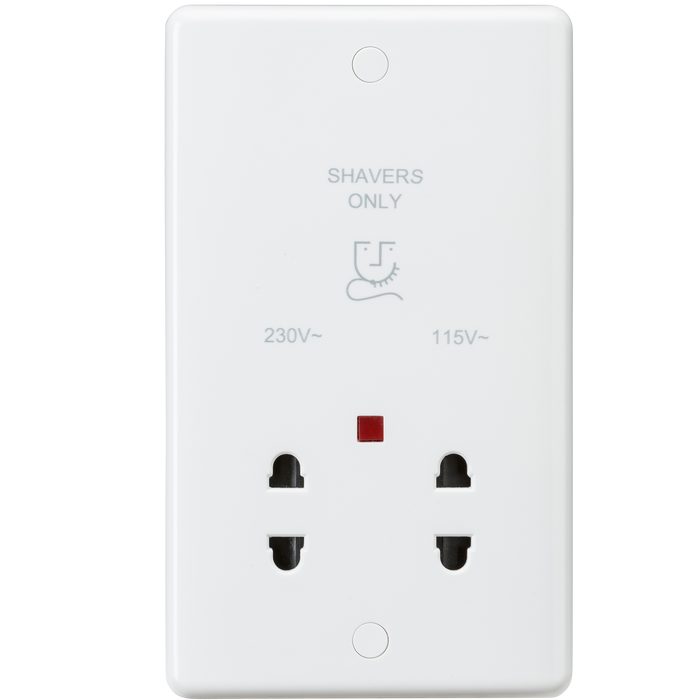 Knightsbridge CU8900N White Curved edge dual voltage shaver socket with neon Light Switches Knightsbridge - Sparks Warehouse