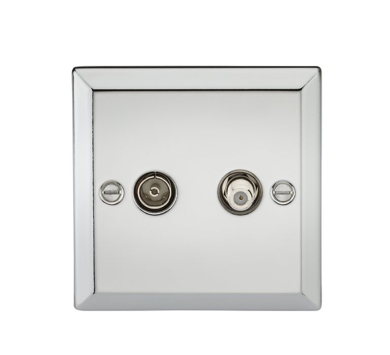 Knightsbridge CV014PC TV & SAT TV Outlet (isolated) - Bevelled Edge Polished Chrome Knightsbridge Polished Chrome Bevelled Knightsbridge - Sparks Warehouse