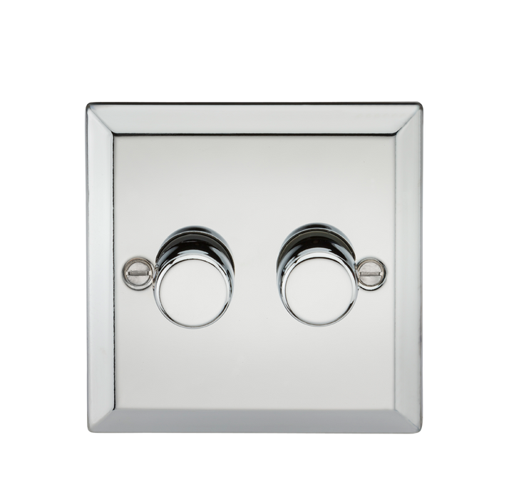 Knightsbridge CV2182PC 2G 2 way 10-200W (5-150W LED) trailing edge dimmer - Bevelled Edge Polished Chrome Knightsbridge Polished Chrome Bevelled Knightsbridge - Sparks Warehouse