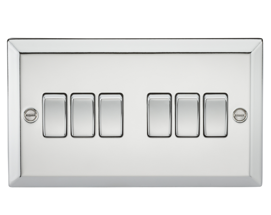 Knightsbridge CV42PC 10AX 6G 2 Way Plate Switch - Bevelled Edge Polished Chrome Knightsbridge Polished Chrome Bevelled Knightsbridge - Sparks Warehouse