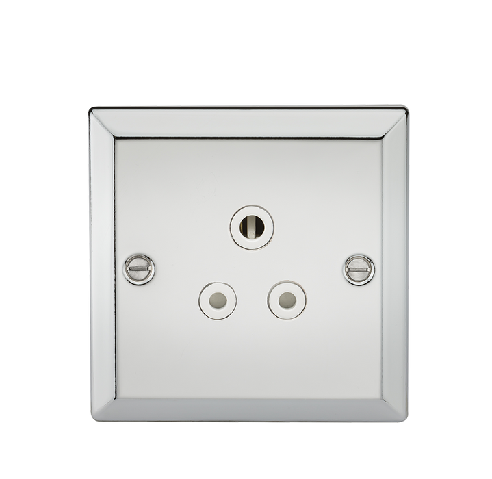 Knightsbridge CV5APCW 5A Unswitched Socket with White Insert - Bevelled Edge Polished Chrome Knightsbridge Polished Chrome Bevelled Knightsbridge - Sparks Warehouse