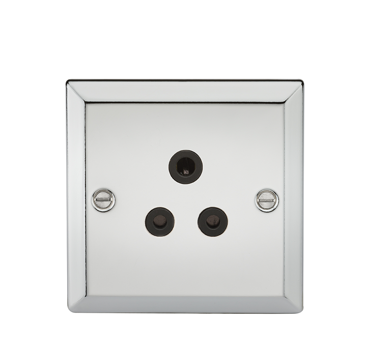 Knightsbridge CV5APC 5A Unswitched Socket with Black Insert - Bevelled Edge Polished Chrome Knightsbridge Polished Chrome Bevelled Knightsbridge - Sparks Warehouse