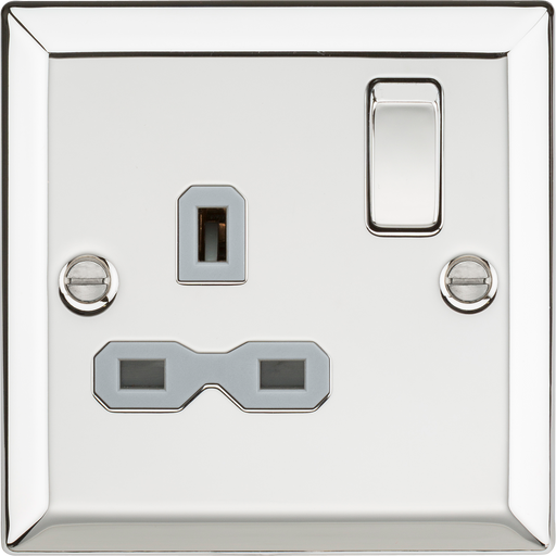 Knightsbridge CV7PCG 13A 1G DP Switched Socket with Grey Insert - Bevelled Edge Polished Chrome Knightsbridge Polished Chrome Bevelled Knightsbridge - Sparks Warehouse