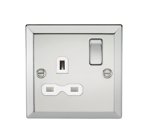 Knightsbridge CV7PCW 13A 1G DP Switched Socket with White Insert - Bevelled Edge Polished Chrome Knightsbridge Polished Chrome Bevelled Knightsbridge - Sparks Warehouse