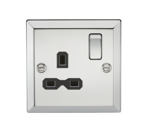 Knightsbridge CV7PC 13A 1G DP Switched Socket with Black Insert - Bevelled Edge Polished Chrome Knightsbridge Polished Chrome Bevelled Knightsbridge - Sparks Warehouse