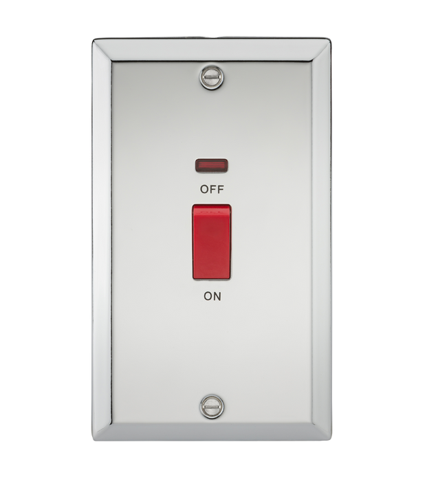 Knightsbridge CV82NPC 45A DP Switch with Neon (double size) - Bevelled Edge Polished Chrome Knightsbridge Polished Chrome Bevelled Knightsbridge - Sparks Warehouse