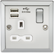 Knightsbridge CV91PCW 13A 1G Switched Socket Dual USB Charger Slots with White Insert - Bevelled Edge Polished Chrome Knightsbridge Polished Chrome Bevelled Knightsbridge - Sparks Warehouse