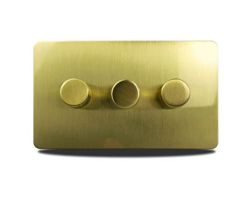 Caradok 3 Gang Screwless 2 Way Screwless Brushed Brass Triple LED Dimmer Caradok - Screwless Brushed Brass Caradok - Sparks Warehouse