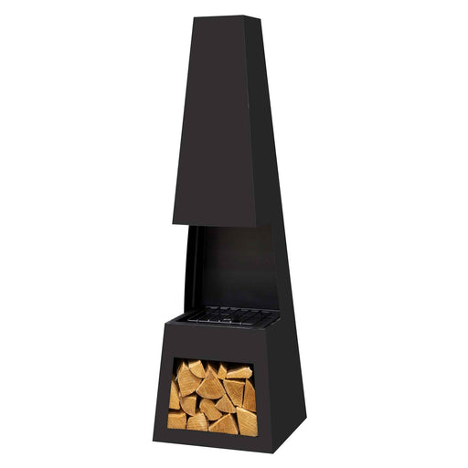 DG107 Chiminea with Firewood Storage - Black Steel Outdoor Heaters Dellonda - Sparks Warehouse
