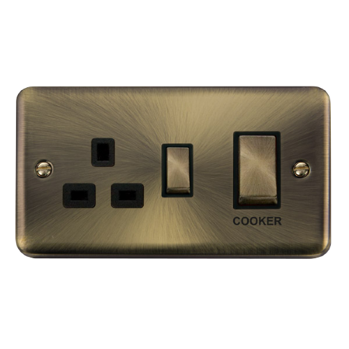 Scolmore DPAB504BK - 45A Ingot 2 Gang DP Switch With 13A DP Switched Socket - Black Deco Plus Scolmore - Sparks Warehouse