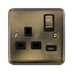 Scolmore DPAB571UBK - 13A Ingot 1 Gang Switched Socket With 2.1A USB Outlet - Black Deco Plus Scolmore - Sparks Warehouse