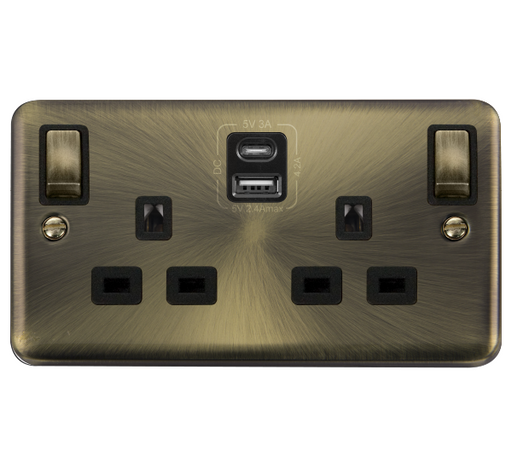 Scolmore DPAB586BK Deco Plus Antique Brass 2g 13a Sw Skt 4.2a A&c Usb Ingot Dpab Bk  Scolmore - Sparks Warehouse