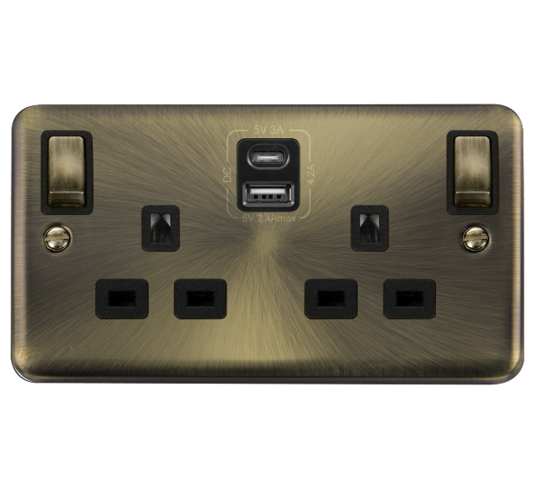 Scolmore DPAB586BK Deco Plus Antique Brass 2g 13a Sw Skt 4.2a A&c Usb Ingot Dpab Bk  Scolmore - Sparks Warehouse