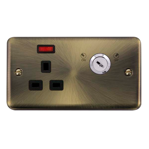 Scolmore DPAB655BK Deco Plus Antique Brass 13a 1g Dp Lockable Skt Neon Deco+ Ab Bk  Scolmore - Sparks Warehouse