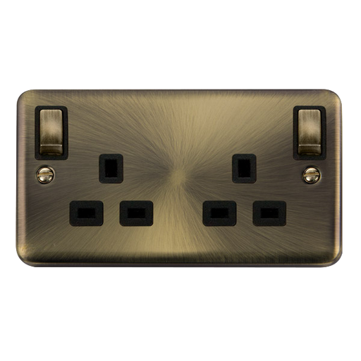 Scolmore DPAB836BK Deco Plus Antique Brass Deco+ 13a 2gang Outboard Sw Skt Dp Ab Bk  Scolmore - Sparks Warehouse