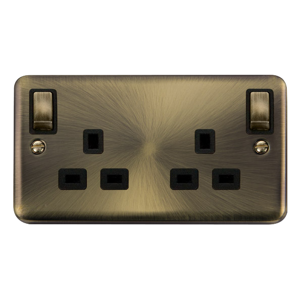Scolmore DPAB836BK Deco Plus Antique Brass Deco+ 13a 2gang Outboard Sw Skt Dp Ab Bk  Scolmore - Sparks Warehouse
