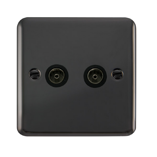 Scolmore DPBN066BK - Twin Coaxial Outlet - Black Deco Plus Scolmore - Sparks Warehouse