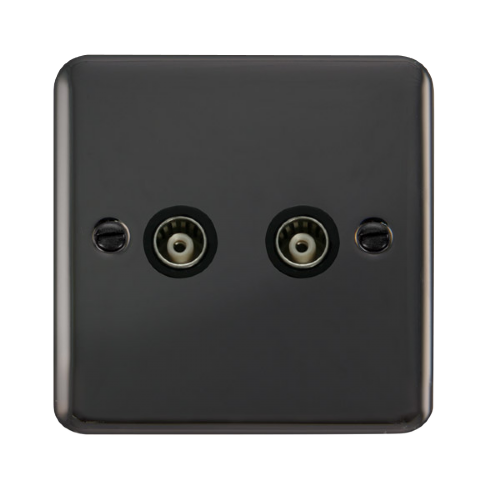 Scolmore DPBN159BK - Twin Isolated Coaxial Outlet - Black Deco Plus Scolmore - Sparks Warehouse