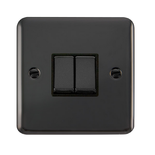Scolmore DPBN412BK - 10AX Ingot 2 Gang 2 Way Plate Switch - Black Deco Plus Scolmore - Sparks Warehouse