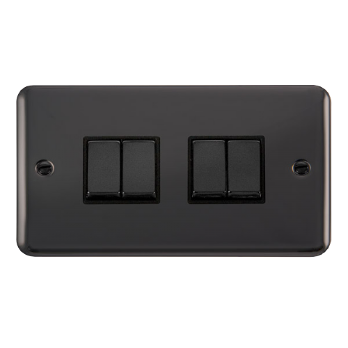 Scolmore DPBN414BK - 10AX Ingot 4 Gang 2 Way Plate Switch - Black Deco Plus Scolmore - Sparks Warehouse