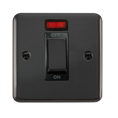 Scolmore DPBN501BK - 45A Ingot 1 Gang DP Switch With Neon - Black Deco Plus Scolmore - Sparks Warehouse