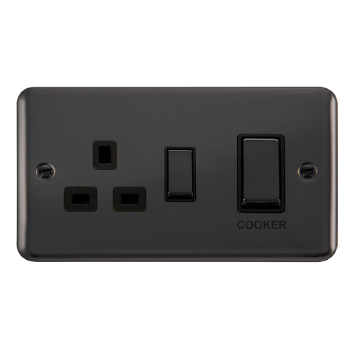 Scolmore DPBN504BK - 45A Ingot 2 Gang DP Switch With 13A DP Switched Socket - Black Deco Plus Scolmore - Sparks Warehouse