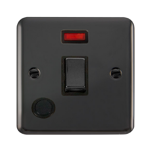 Scolmore DPBN523BK - 20A Ingot 1 Gang DP Switch With Flex Outlet + Neon - Black Deco Plus Scolmore - Sparks Warehouse