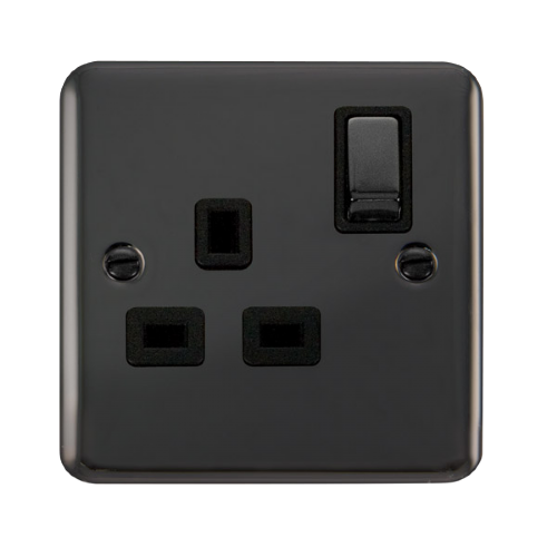Scolmore DPBN535BK - 13A Ingot 1 Gang DP Switched Socket - Black Deco Plus Scolmore - Sparks Warehouse