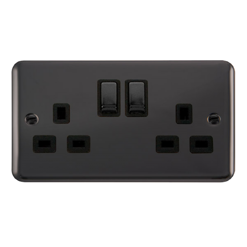 Scolmore DPBN536BK - 13A Ingot 2 Gang DP Switched Socket - Black Deco Plus Scolmore - Sparks Warehouse
