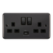 Scolmore DPBN570BK - 13A Ingot 2 Gang Switched Socket With 2.1A USB Outlet (Twin Earth) - Black Deco Plus Scolmore - Sparks Warehouse