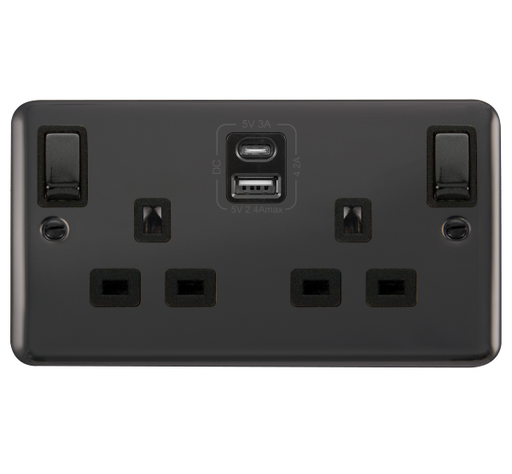 Scolmore DPBN586BK Deco Plus Black Nickel 2g 13a Sw Skt 4.2a A&c Usb Ingot Dpbn Bk  Scolmore - Sparks Warehouse