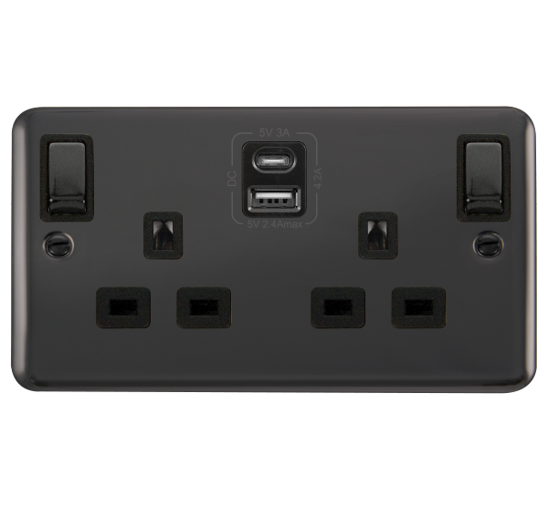 Scolmore DPBN586BK Deco Plus Black Nickel 2g 13a Sw Skt 4.2a A&c Usb Ingot Dpbn Bk  Scolmore - Sparks Warehouse