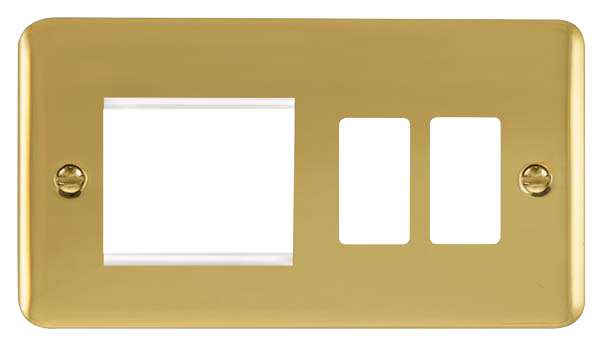 Scolmore DPBR31102 Gridpro Deco Plus - Frontplates - Polished Brass Dpbr 2+2 Combi Plate  Scolmore - Sparks Warehouse