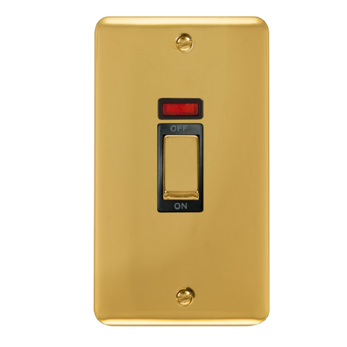 Scolmore DPBR503BK - 45A Ingot 2 Gang DP Switch With Neon - Black Deco Plus Scolmore - Sparks Warehouse