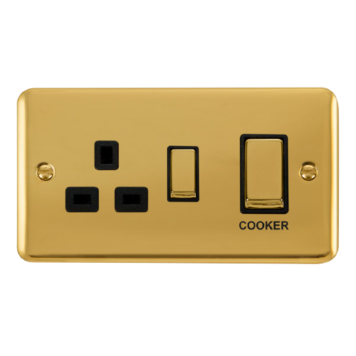 Scolmore DPBR504BK - 45A Ingot 2 Gang DP Switch With 13A DP Switched Socket - Black Deco Plus Scolmore - Sparks Warehouse