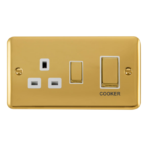 Scolmore DPBR504WH - 45A Ingot 2 Gang DP Switch With 13A DP Switched Socket - White Deco Plus Scolmore - Sparks Warehouse