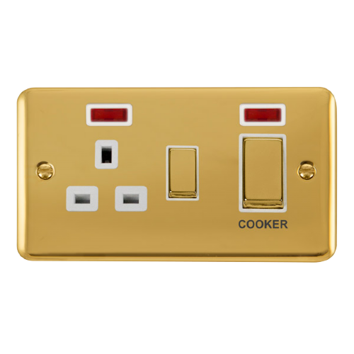 Scolmore DPBR505WH - 45A Ingot 2 Gang DP Switch With 13A DP Switched Socket + Neons - White Deco Plus Scolmore - Sparks Warehouse