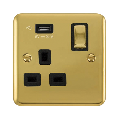 Scolmore DPBR571UBK Deco Plus Polished Brass 1g Skt Usb 2.1a Dp  Scolmore - Sparks Warehouse