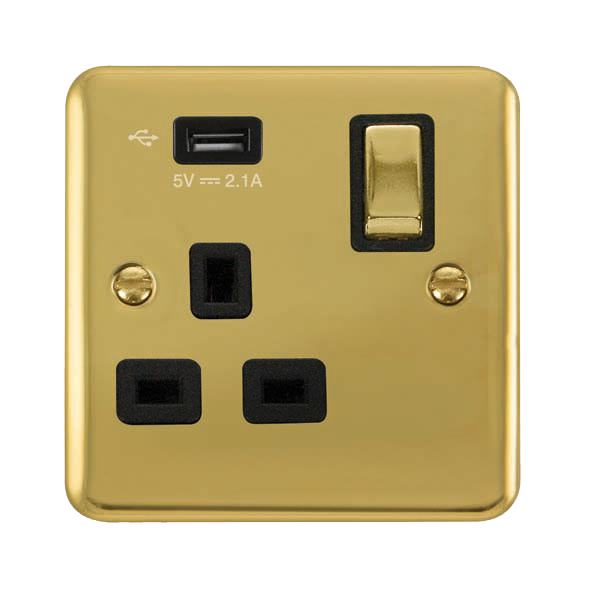 Scolmore DPBR571UBK Deco Plus Polished Brass 1g Skt Usb 2.1a Dp  Scolmore - Sparks Warehouse
